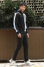 Men’s Colorblock Tracksuit Set | Hooded Zip-Up Jacket & Drawstring Joggers | Cotton Blend | Mid-Rise Flat Front | 4 Pockets | Long Sleeves | Casual Athleisure Sportswear