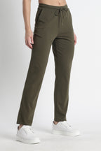 ONE SKY Women’s Cotton Spandex Track Pant – Solid Mid-Rise Drawstring Joggers with 3 Pockets, Casual Loungewear, Flat Front, Machine Washable