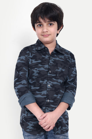 Boys' 100% Cotton Camouflage Printed Shirt with Front Pocket