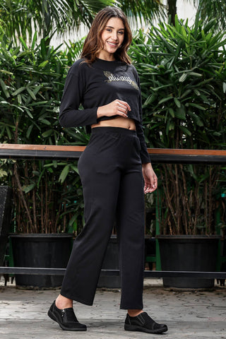 WOMEN ROUND NECK BLACK FULL SLV  CO-ORD SET