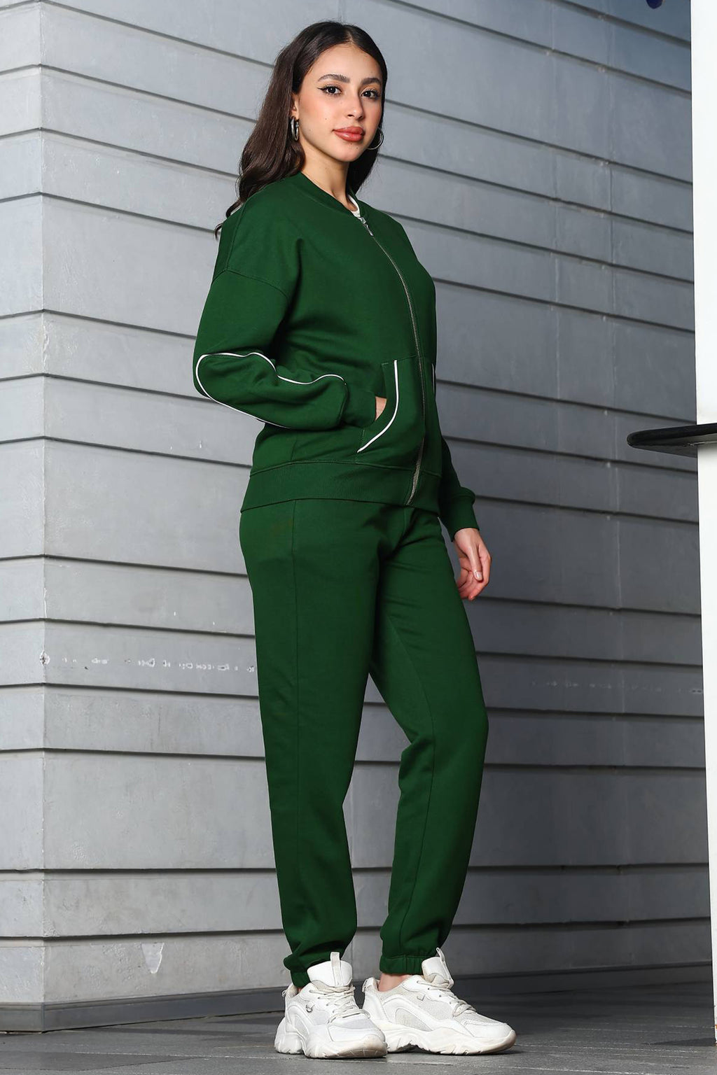ONE SKY Women's Embroidered & Typographic Tracksuit | Cotton Blend Stand Collar Zip Jacket & Slip-On Pants | 4 Pockets | Flat Front Design