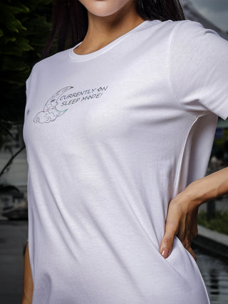 Round Neck Sleep Tee for Women - Comfortable Long Length T-Shirt