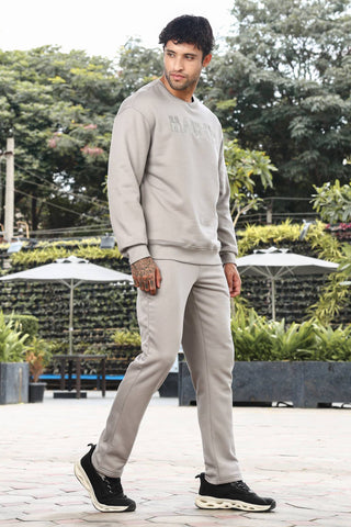 Men’s Embroidered Typography Tracksuit Set | Round Neck Long Sleeve Top & Drawstring Joggers | Cotton Blend | Mid-Rise Flat Front | 5 Pockets | Casual Athleisure Wear