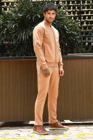 Men’s Solid Tracksuit Set | Stand Collar Zip-Up Jacket & Drawstring Joggers | Cotton Blend | Mid-Rise Flat Front | 4 Pockets | Long Sleeves | Casual Athleisure Wear