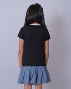 Girls Black Round Neck T-Shirt