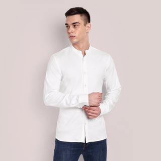 Men White Chinese Collar Formal Shirt