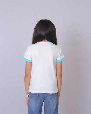 Girls White Round Neck T-Shirt