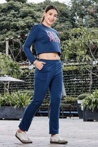 WOMEN ROUND NECK NAVY BLUE FULL SLV  CO-ORD SET