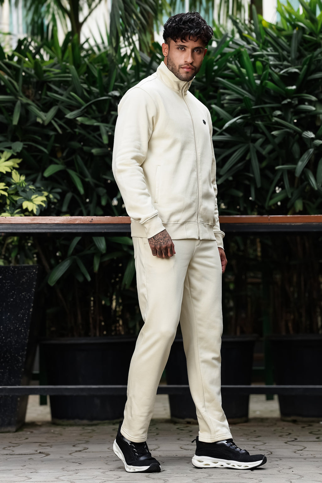 Men's Tracksuit Set Solid Color Cotton Blend | Mock Collar Top with Zip | Mid-Rise Jogger Bottom | Long Sleeve Activewear | 4-Pocket Casual Gym Sportswear
