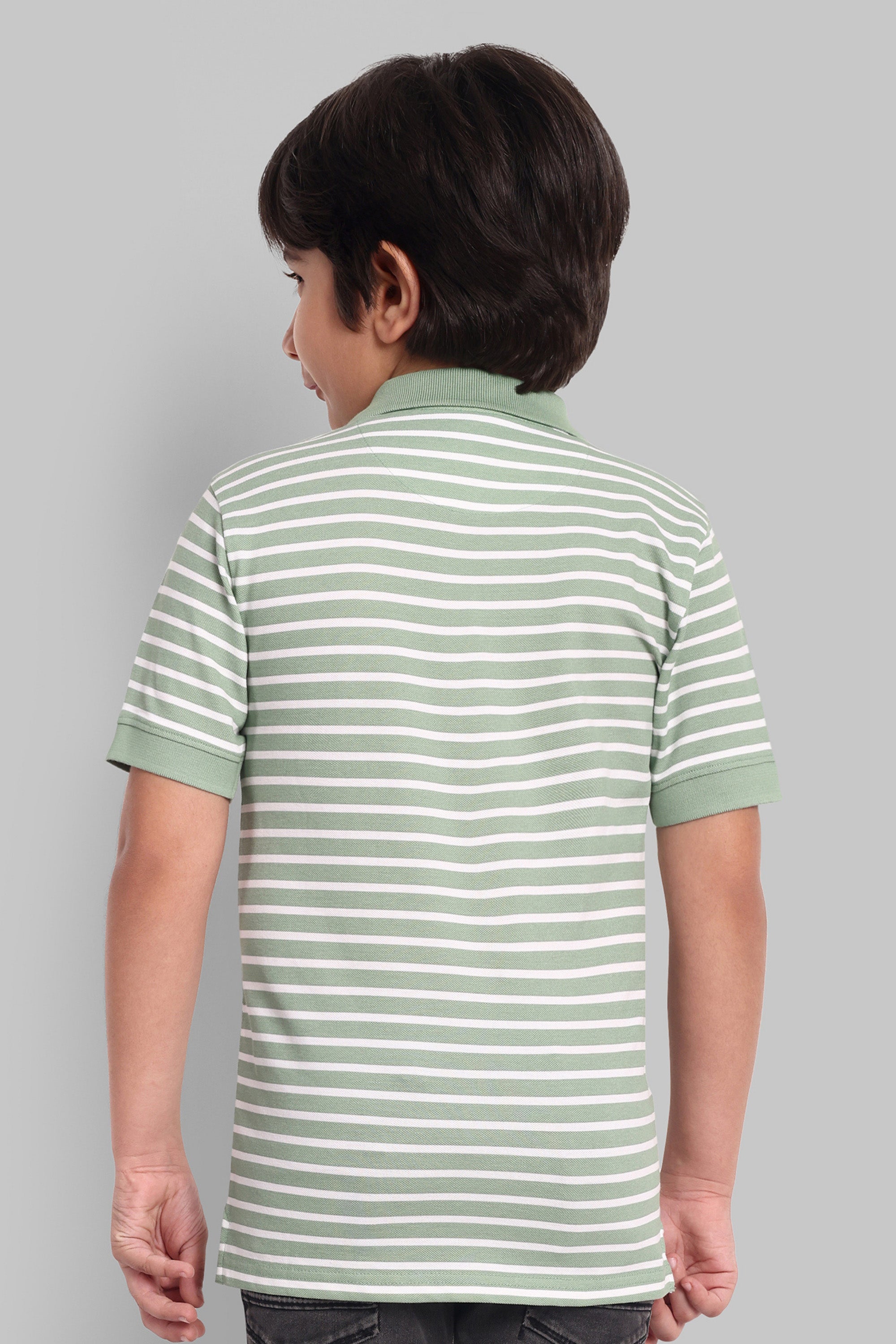 Boys Classic Cotton Polo T-Shirt with Stripes Green