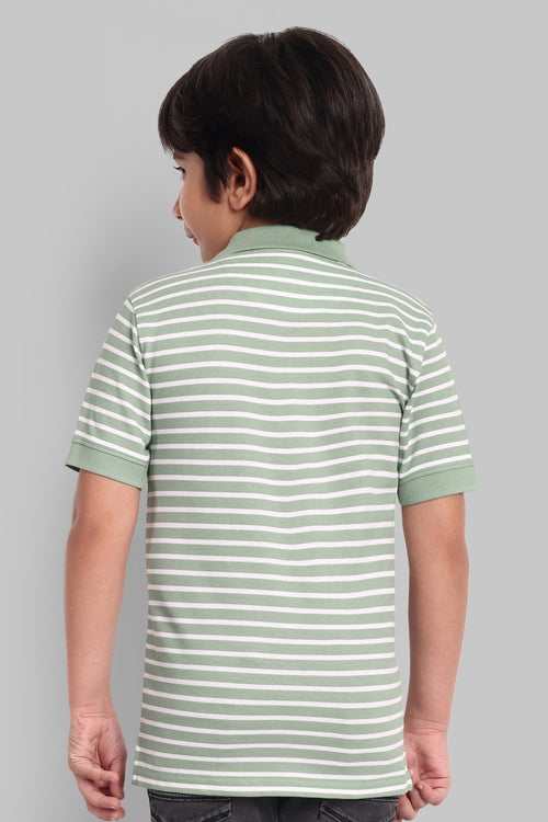 Boys Classic Cotton Polo T-Shirt with Stripes Green