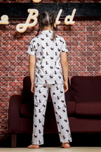 Printed Top & Pyjama Set for Girls, White