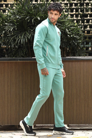 Men’s Solid Tracksuit Set | Stand Collar Zip-Up Jacket & Slip-On Joggers | Cotton Blend | Mid-Rise Flat Front | 4 Pockets | Long Sleeves | Casual Athleisure Sportswear