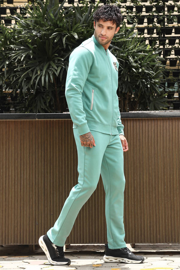 Men’s Solid Tracksuit Set | Stand Collar Zip-Up Jacket & Slip-On Joggers | Cotton Blend | Mid-Rise Flat Front | 4 Pockets | Long Sleeves | Casual Athleisure Sportswear