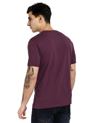 Men Dark Burgundy Printed Round Neck T-Shirt