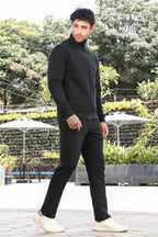 Men's Tracksuit Set Solid Color Cotton Blend | Mock Collar Top with Zip | Mid-Rise Jogger Bottom | Long Sleeve Activewear | 4-Pocket Casual Gym Sportswear