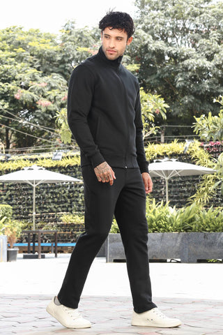 Men's Tracksuit Set Solid Color Cotton Blend | Mock Collar Top with Zip | Mid-Rise Jogger Bottom | Long Sleeve Activewear | 4-Pocket Casual Gym Sportswear