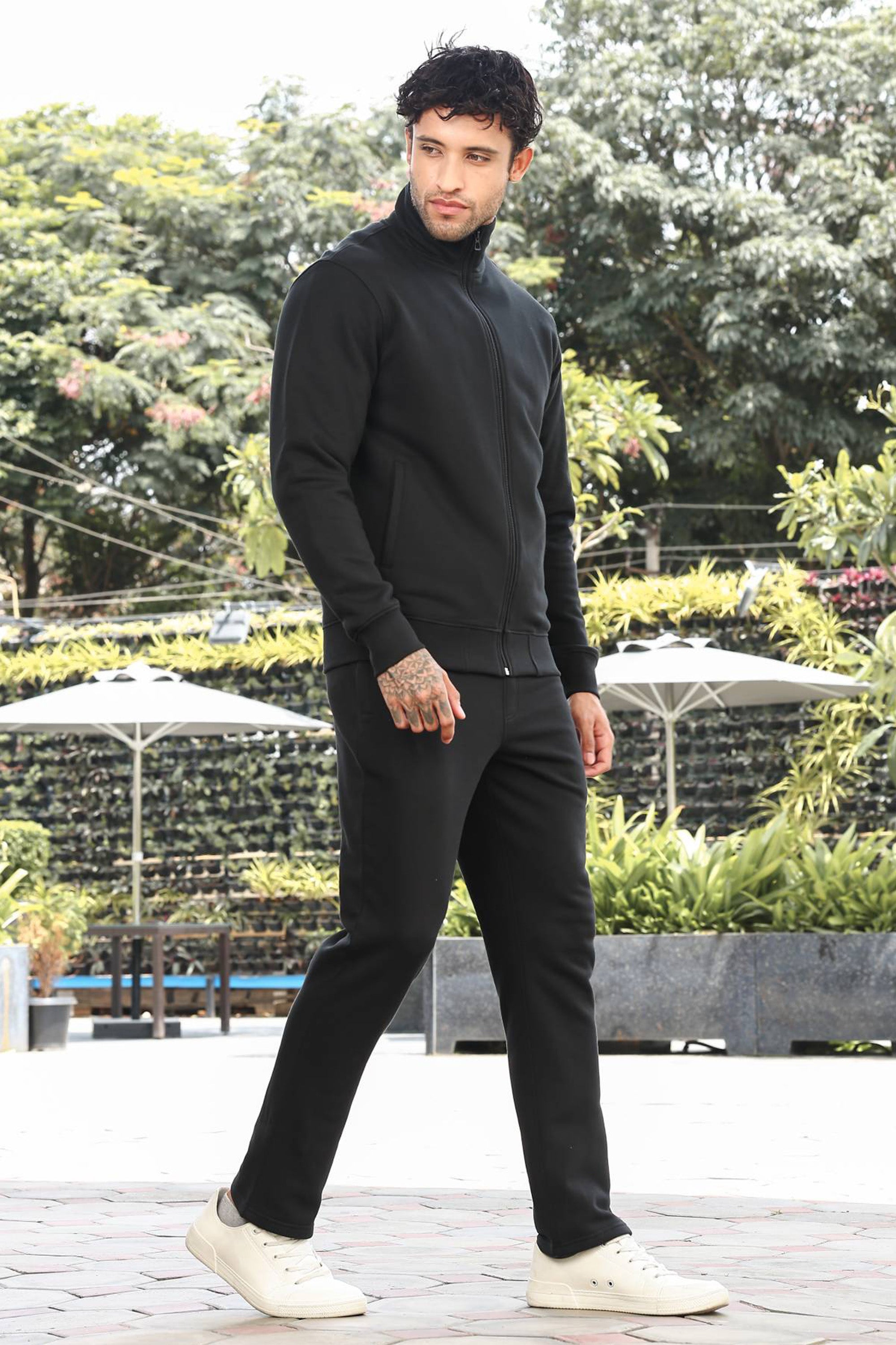 Men's Tracksuit Set Solid Color Cotton Blend | Mock Collar Top with Zip | Mid-Rise Jogger Bottom | Long Sleeve Activewear | 4-Pocket Casual Gym Sportswear