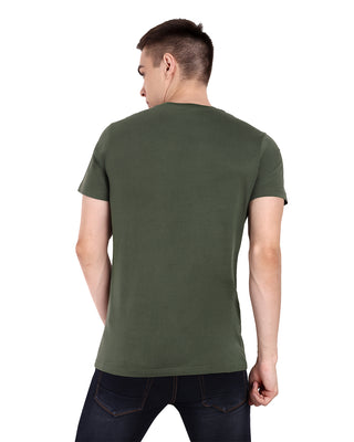 Men Olive Printed Round Neck T-Shirt