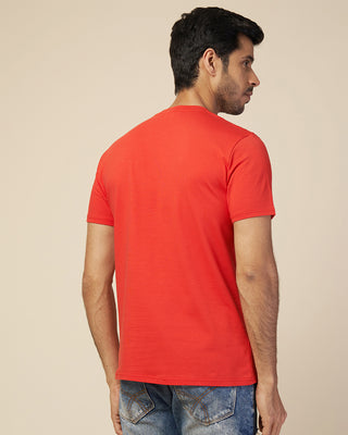 MENS PRINTED BRICK RED ROUND NECK TSHIRT