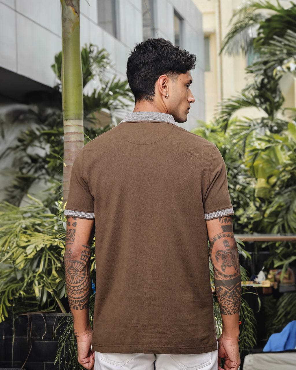 Men's Brown Pure Cotton Polo T-Shirt