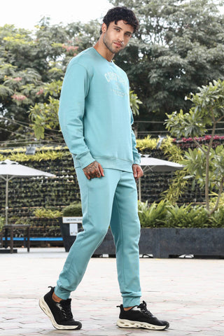 Men’s Embroidered Typography Tracksuit Set | Round Neck Long Sleeve Top & Slip-On Joggers | Cotton Blend | Mid-Rise Flat Front | 5 Pockets | Casual Athleisure Wear