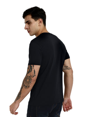 Men Black Printed Round Neck T-Shirt