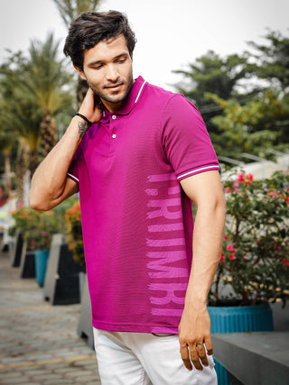 Mens Graphic Print Polo Neck Purple T-Shirt