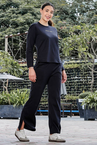 WOMEN ROUND NECK BLACK FULL SLV  CO-ORD SET