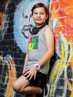 Boys Summer Tank T-Shirt - Cotton Sleeveless Regular Fit Innerwear Tee, Gray