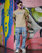 Men's Patrified Oak Colored "Suave" Embroidered Pure Cotton Tshirt