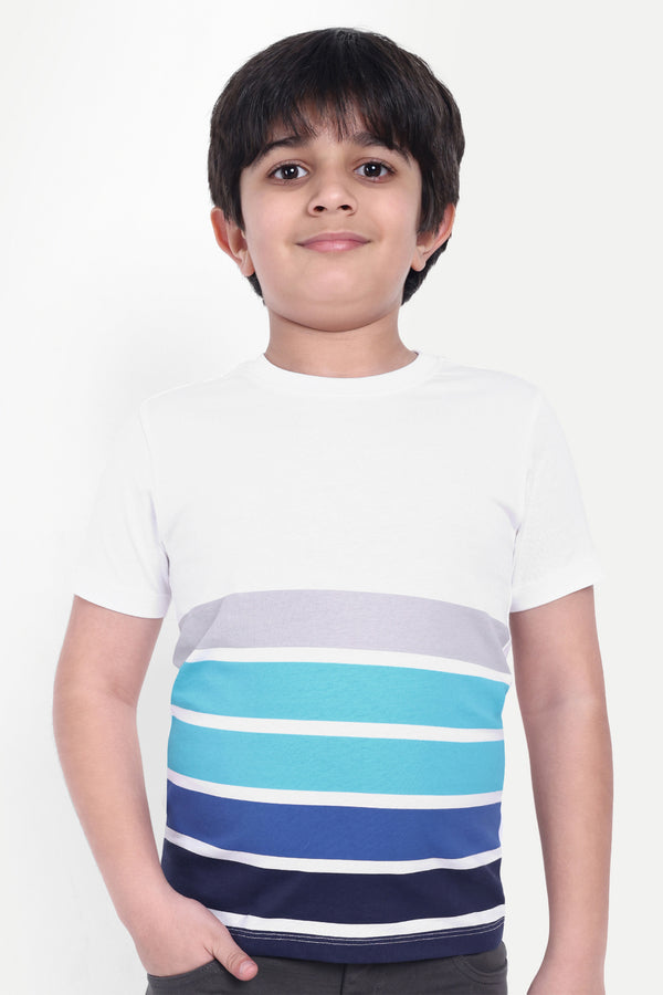 Boys Stylish Multi-Color Striped Round Neck T-shirt - 100% Cotton, Soft & Comfortable