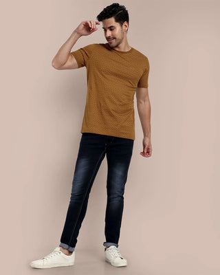 Men Light Tobacco Round Neck T-Shirt