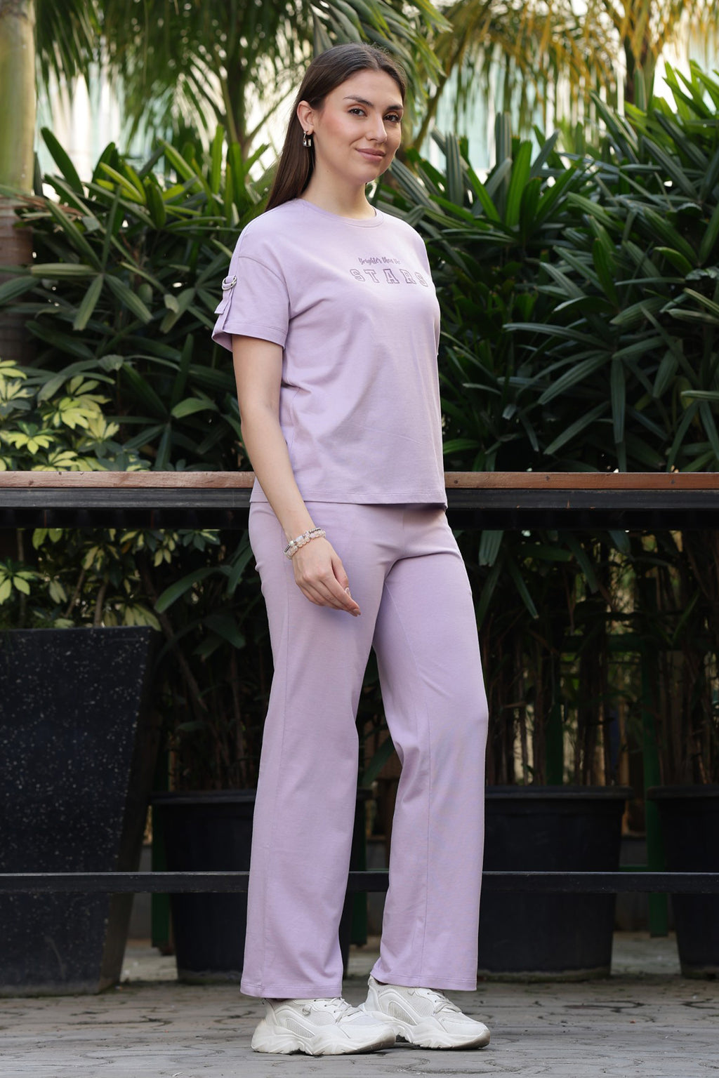 ONE SKY Women’s 100% Cotton Half Sleeve Co-Ord Set | Round Neck Top & Mid Rise Drawstring Bottom | Typography Print | 2 Pockets | Casual Wear | Machine Wash