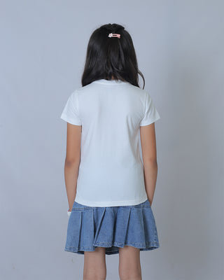 Girls White Round Neck T-Shirt