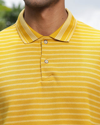 Men Mustard Classic Striped Polo T-Shirt