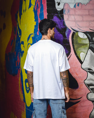 Men's Printed Round Neck Pure Cotton White Oversize T-Shirt