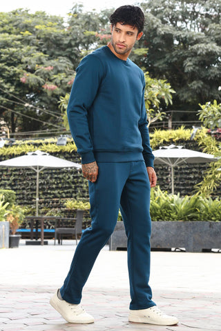 Men’s Solid Tracksuit Set | Round Neck Long Sleeve Top & Slip-On Joggers | Cotton Blend | Mid-Rise Flat Front | 5 Pockets | Casual Athleisure Wear