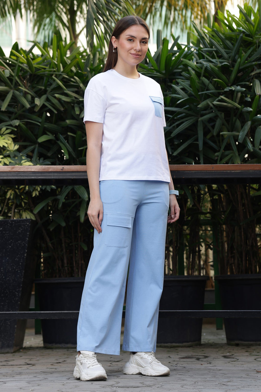 ONE SKY Women’s 100% Cotton Half Sleeve Co-Ord Set | Round Neck Top & Mid Rise Drawstring Bottom | 4 Pockets | Solid Color | Casual Wear | Machine Wash