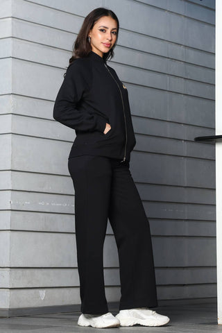 ONE SKY Women's Printed Front Open Tracksuit | Cotton Blend Co-ord Set with Zipper Jacket & Drawstring Pants | Typographic Design & 4 Pockets