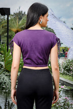 Womens V Neck Crop Top With Designer Sleeves