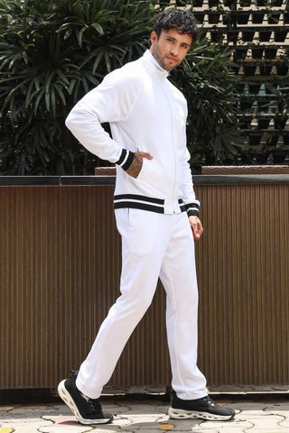 Men's Solid Tracksuit Set | Cotton Blend Mock Collar Zip-Up Jacket & Drawstring Joggers | Mid-Rise Fit | 4 Pockets | Long Sleeves | Casual Athleisure Sportswear