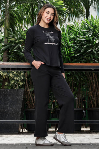 WOMEN ROUND NECK BLACK FULL SLV  CO-ORD SET