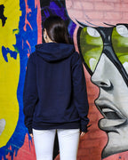 Women's Typography & Unique Printed Hoodie, Navy Blue Sweatshirt
