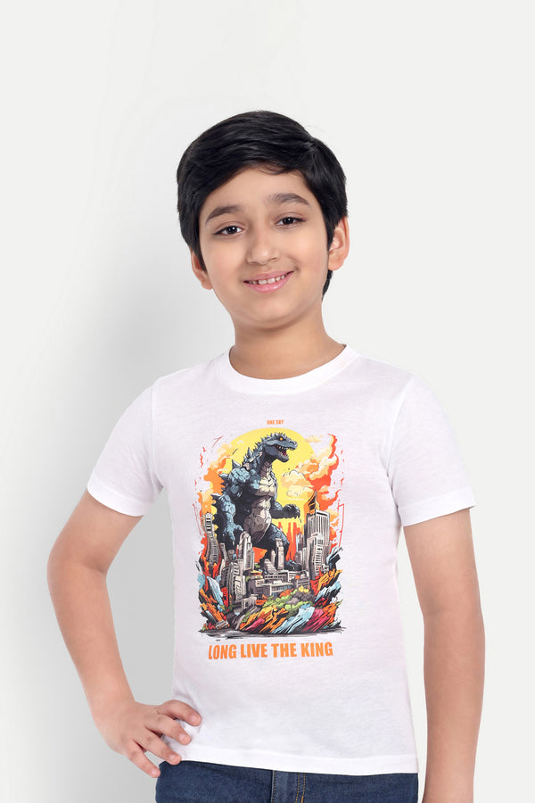 BOYS ROUND NECK WHITE PRINTED T SHIRT