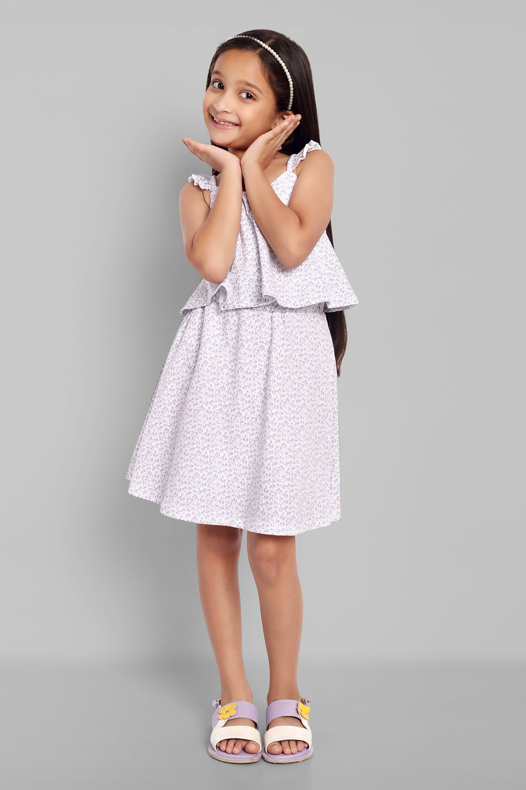 Girls Cotton Floral Print Sleeveless Dress