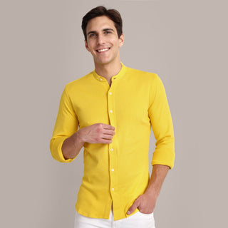 Men Mustard Chinese Collar Formal Shirt