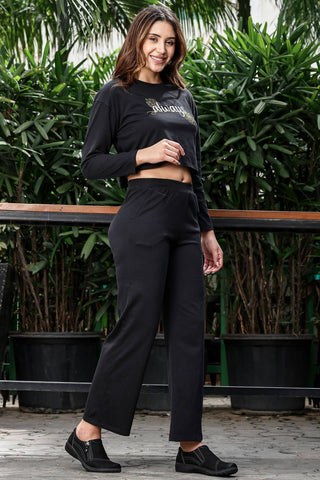 WOMEN ROUND NECK BLACK FULL SLV  CO-ORD SET