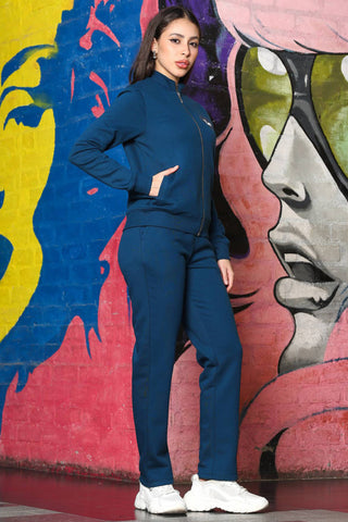 ONE SKY Women's Printed Crop Tracksuit | Cotton Blend Co-ord Set with Zipper Stand Collar Top & Drawstring Pants | Typographic Design & 2 Pockets