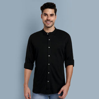 Men Black Chinese Collar Formal Shirt